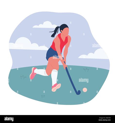 Girl playing hockey on grass. Vector illustration isolated on white ...