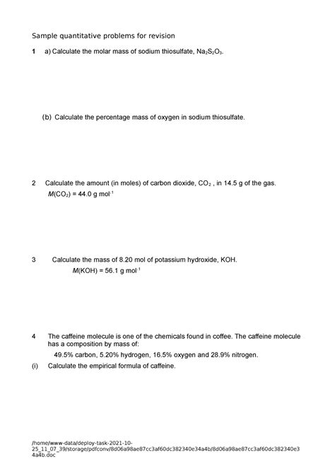Sample problems for revision - Sample quantitative problems for ...
