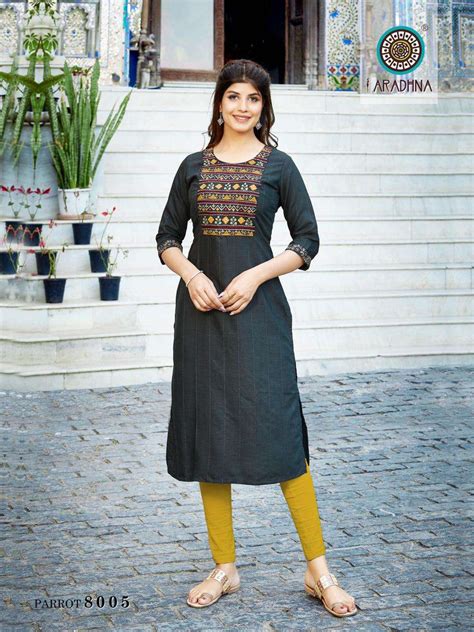 Aradhna Parrot Vol 8 Catalog Daily Wear Rayon Embroidery Kurtis