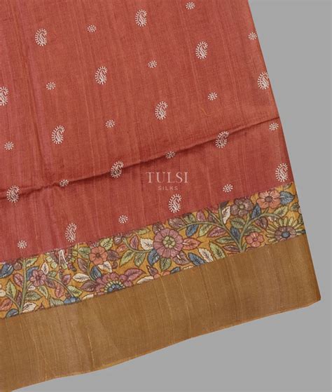 Buy Rust Tussar Embroidery Saree T642939