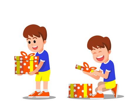a happy boy opens the gift box he received 15286195 Vector Art at Vecteezy