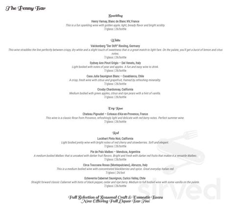 The Lion and Eagle Pub menu in Clarence, New York, USA