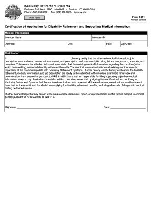 Fillable Online kyret ky Certification of Application for Disability ...