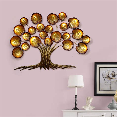 Golden Beautiful Leaves Tree Handcrafted Iron Wall Hanging with ...