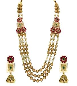 Buy THE OPAL FACTORY 3 Layer Mala Necklace Set With Maching Earrings ...