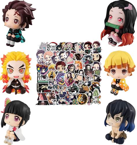 Buy 6pc Demon Slayer Figure Set with 50 Anime Stickers - Tanjiro Nezuko ...