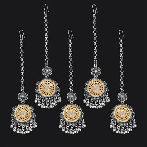 Silver & Gold Color Oxidised Maang Tikka Combo Of 5 Pieces (GSMTK128CM ...