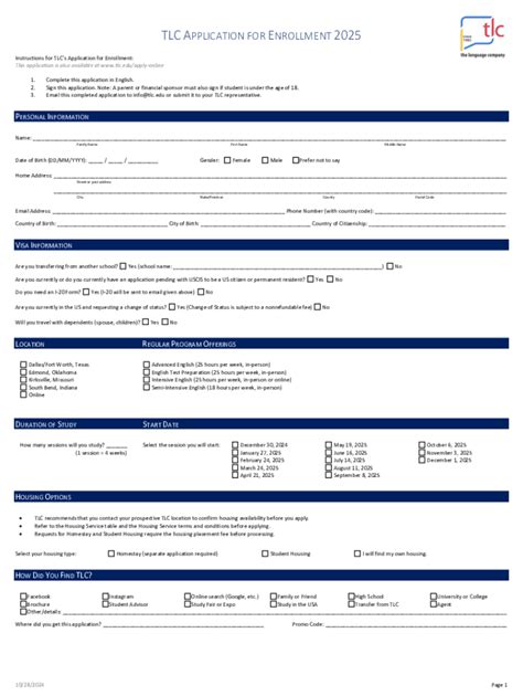 Fillable Online Tlc Application for Enrollment 2025 Fax Email Print ...