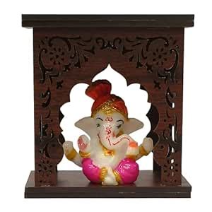EXPLEASIA Pagadi Ganesha Idol with Wooden Temple for Home mandir| car ...