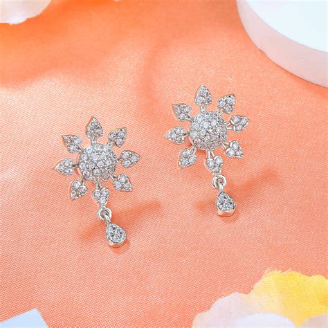 Buy Estele Rhodium Plated CZ Floral Designer Drop Earrings for Women Online