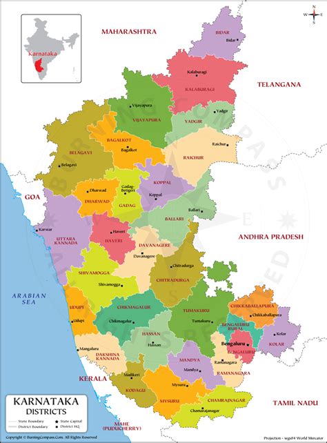 Karnataka Map, Karnataka District Map, Karnataka State Political Map