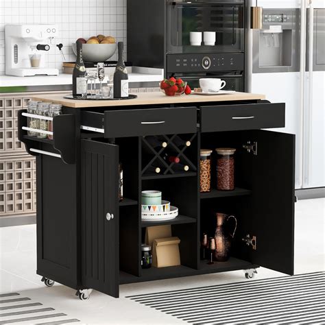 Buy Kitchen Island Cart w/Storage Cabinets Wine Rack Drawers and 4 ...
