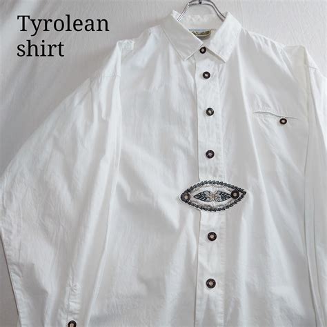 【雰囲気抜群】Tyrolean shirt 長袖チロリアンシャツ 白 刺繍入 | オンライン古着屋 9chord