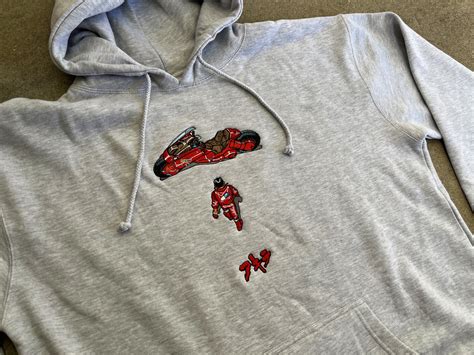 kaneda embroidered hooded sweatshirt 63,000 stitches - heather grey ...