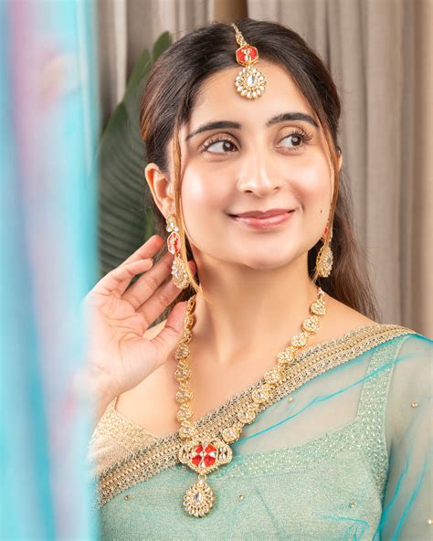 Red Vrinda Long Necklace Set with Earring and Teeka – Shona's Style