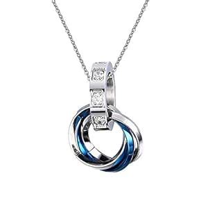 AQUASTREET Stainless Steel Tri Rings Blue CZ Pendant Necklace for Men ...
