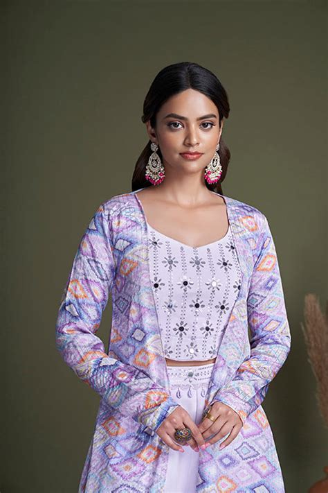 Lavender Color with Waist Belt Koti Style Palazzo Suit Colle