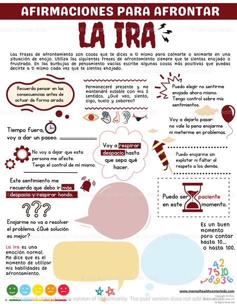 Coping Statements For Anger Worksheet (Spanish Version) – Mental Health ...