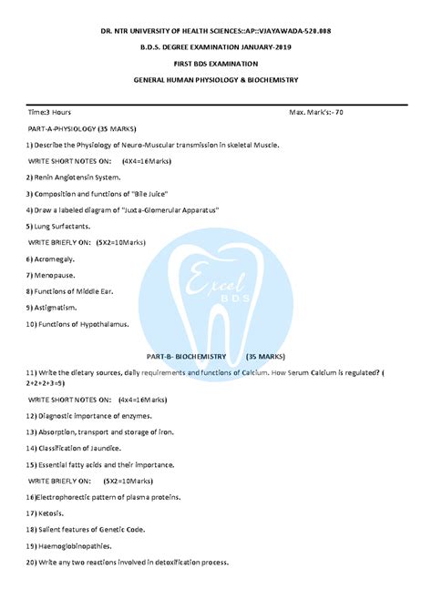 BDS 1st Year Exam: General Human Physiology & Biochemistry Notes (2014 ...