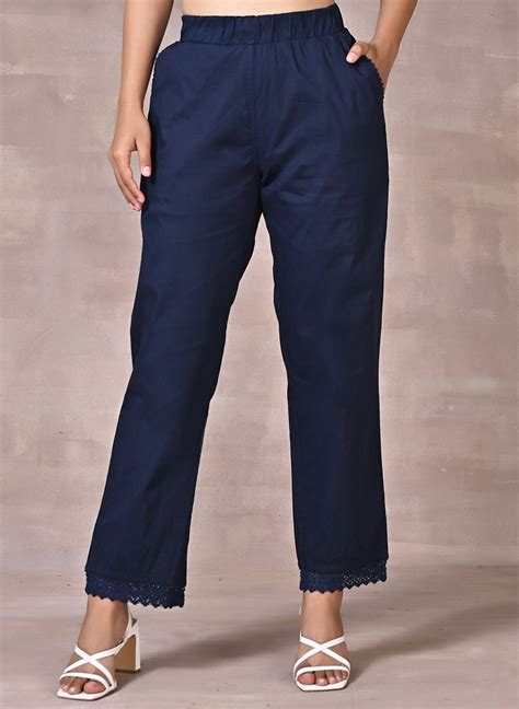 Shazia Navy Blue Cotton Relaxed Fit Pants for Women – Lakshita