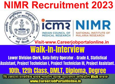 NIMR Recruitment 2023 – Offline apply Walk-in Interview for 61 Project ...