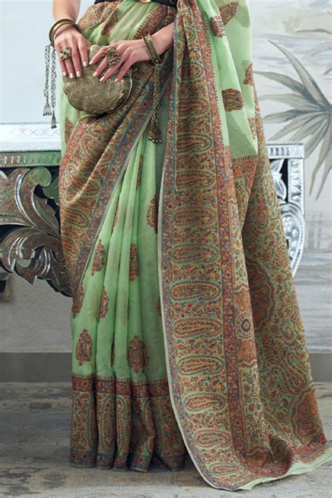 Stunning Green Pashmina saree With Classy Blouse Piece – LajreeDesigner