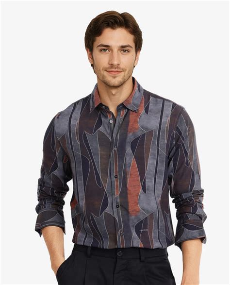 Buy Lumo Ls - Black Regular Fit Abstract Print Shirt| Rare Rabbit