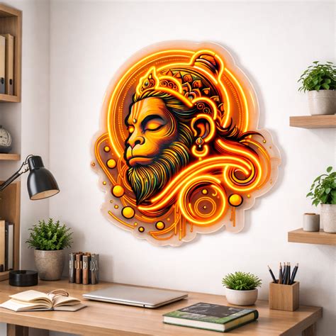 Divine Hanuman Neon Art – Radiant Orange Spiritual Wall Decor ...
