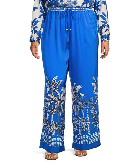 Skies Are Blue Plus Size Coordinating Border Satin Wide Leg Pants ...
