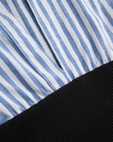Striped Blue Shirt Collar Black Mini Dress - Littlebox India