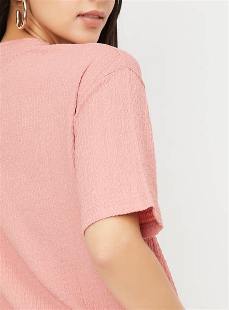 Buy Women Textured Regular Fit T-shirt Online at just Rs. 399.0 ...