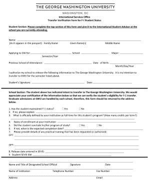 SEVIS Transfer-In Form - George Washington University School Of ...
