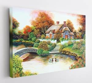GIFTMASTER Beautiful Natural Green Landscape Village Painting On Art ...