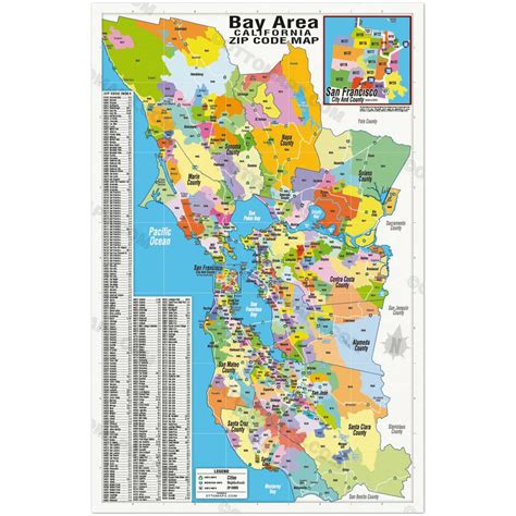Bay Area Zip Code Map zip Codes Colorized POSTER PRINTS - Etsy