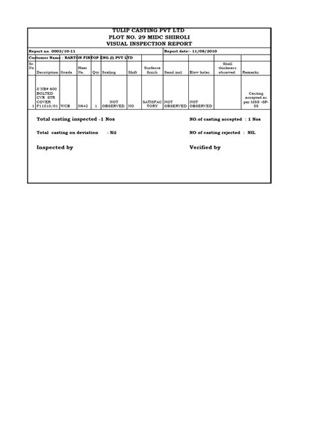 Image result for Visual Inspection Report Form