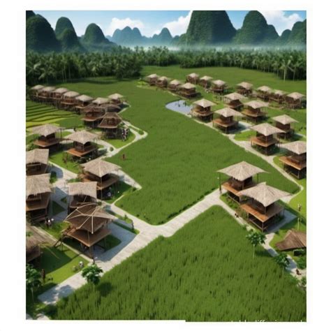 Vietnamese Longhouse-Inspired Community with Agricultural Park | Stable Diffusion Online
