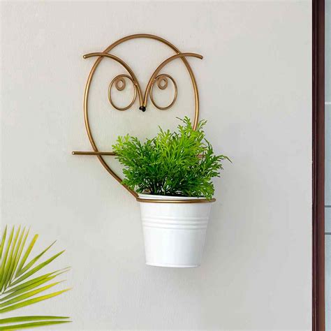Angry Owl' Wall Planter Pot In Galvanized Iron (25.4 cm | Brass Finish ...