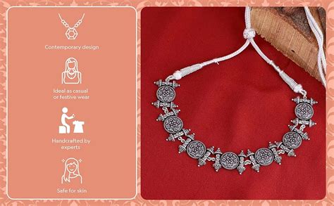 Voylla Silver Oxidised Brass Temple Design Boho/Tribal Style Chokker ...