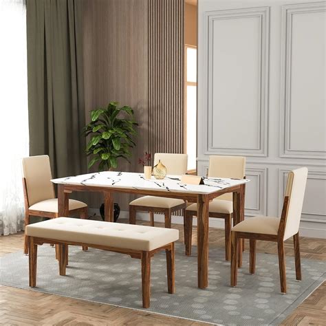 SIYARA DESIGN Siramika 6 Seater Dining Table with White Texture Top ...