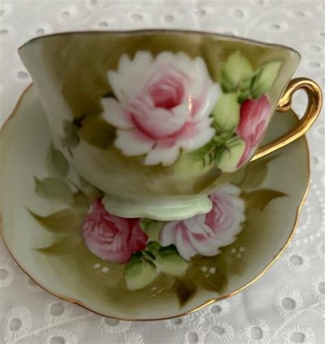 Vintage China - Lefton Teacup & Saucer Green Heritage Rose Pattern Made in Japan (1960-1983 ...