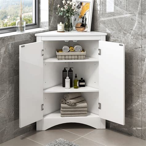 Small Bathroom Storage Corner Floor Cabinet With Doors And Shelves at ...