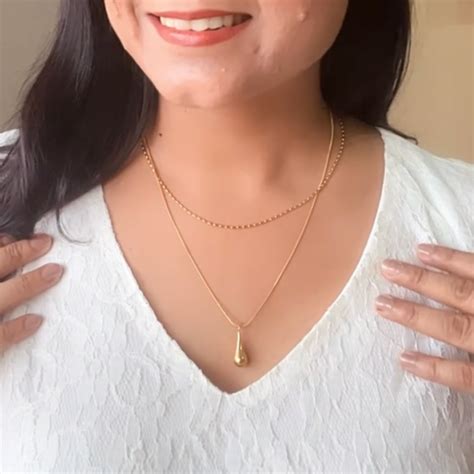 18k Gold Plated Double Layered Drop Pendant Chain – Arzzbyfarha