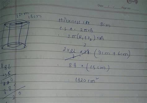 The internal and external radii of a hollow cylinder are 12cm and 18cm ...
