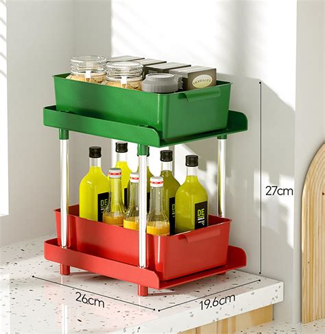 Under Sliding Cabinet Basket Organizer, 2 Layer Organizers (Green/Red ...