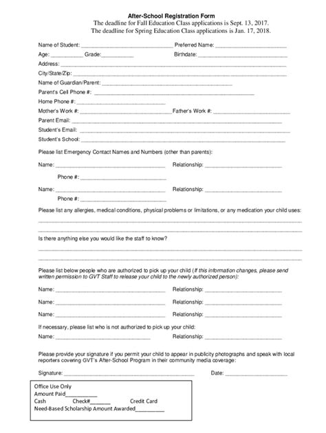 Fillable Online After-School Registration Form Fax Email Print - pdfFiller