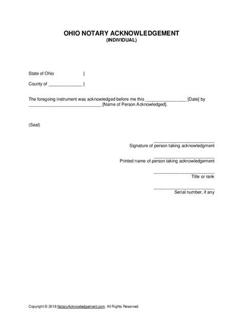 Ohio Notary Acknowledgement Form - Blank Fillable Template | Fill Out ...