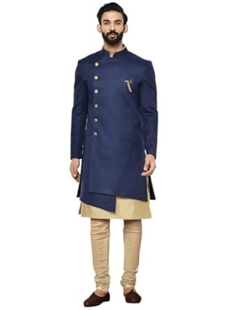 Buy KISAH Indowestern Men's Cotton Blend Full Sleeves Regular Fit Solid ...