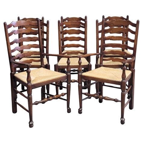 Sillas inglesas vintage de roble con respaldo en escalera y asientos de ...