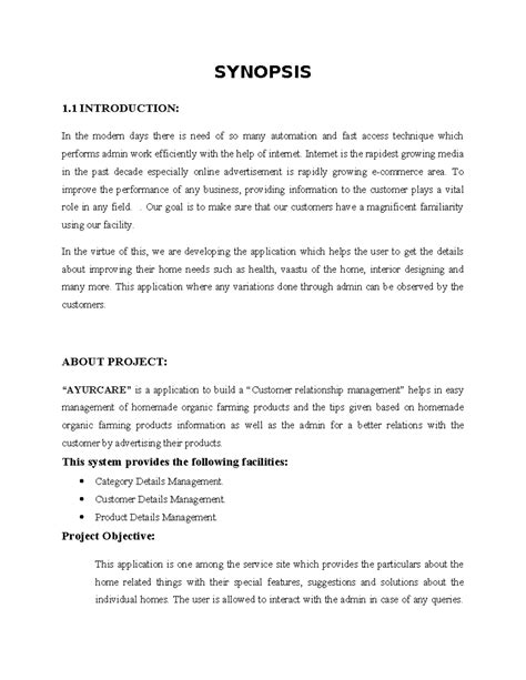 Ayur care - Synopsis - SYNOPSIS 1 INTRODUCTION: In the modern days ...