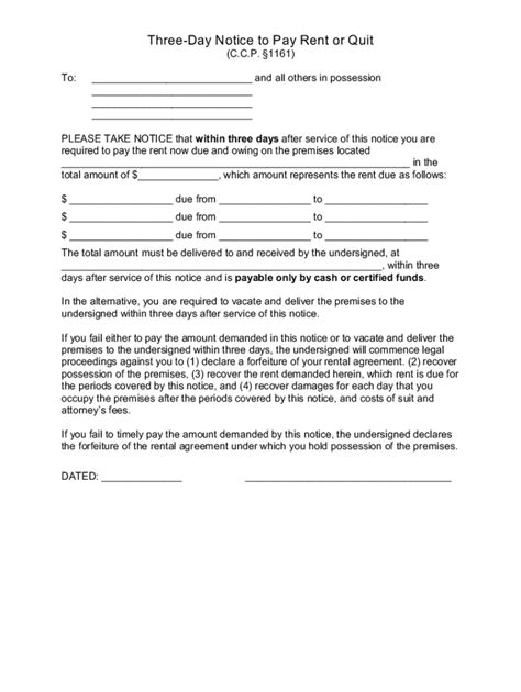 Fillable Online Three-day Notice to Pay Rent or Quit - California 2023 ...